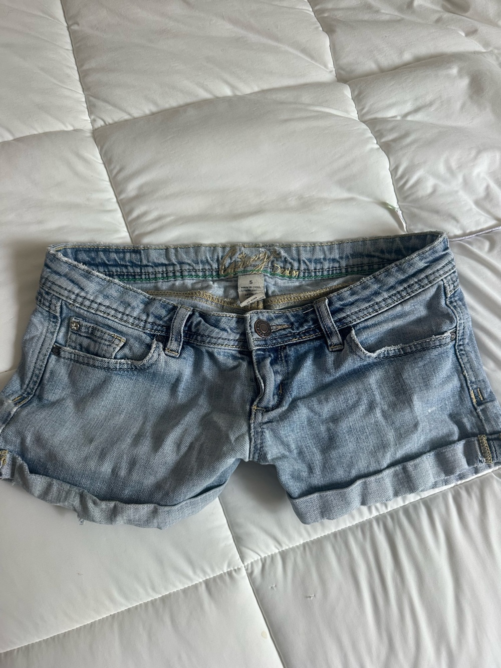 super low rise vintage Garage Light Wash Denim Jean Shorts - Light Blue
